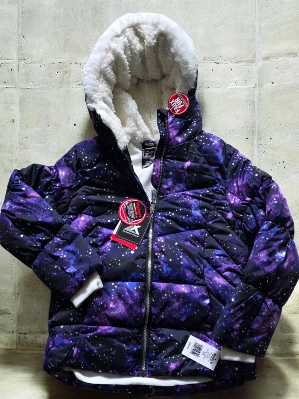 NWT ZEROXPOSURE (10/12) AMELIA Puffer Zip Up Hooded Jacket Faux Fur